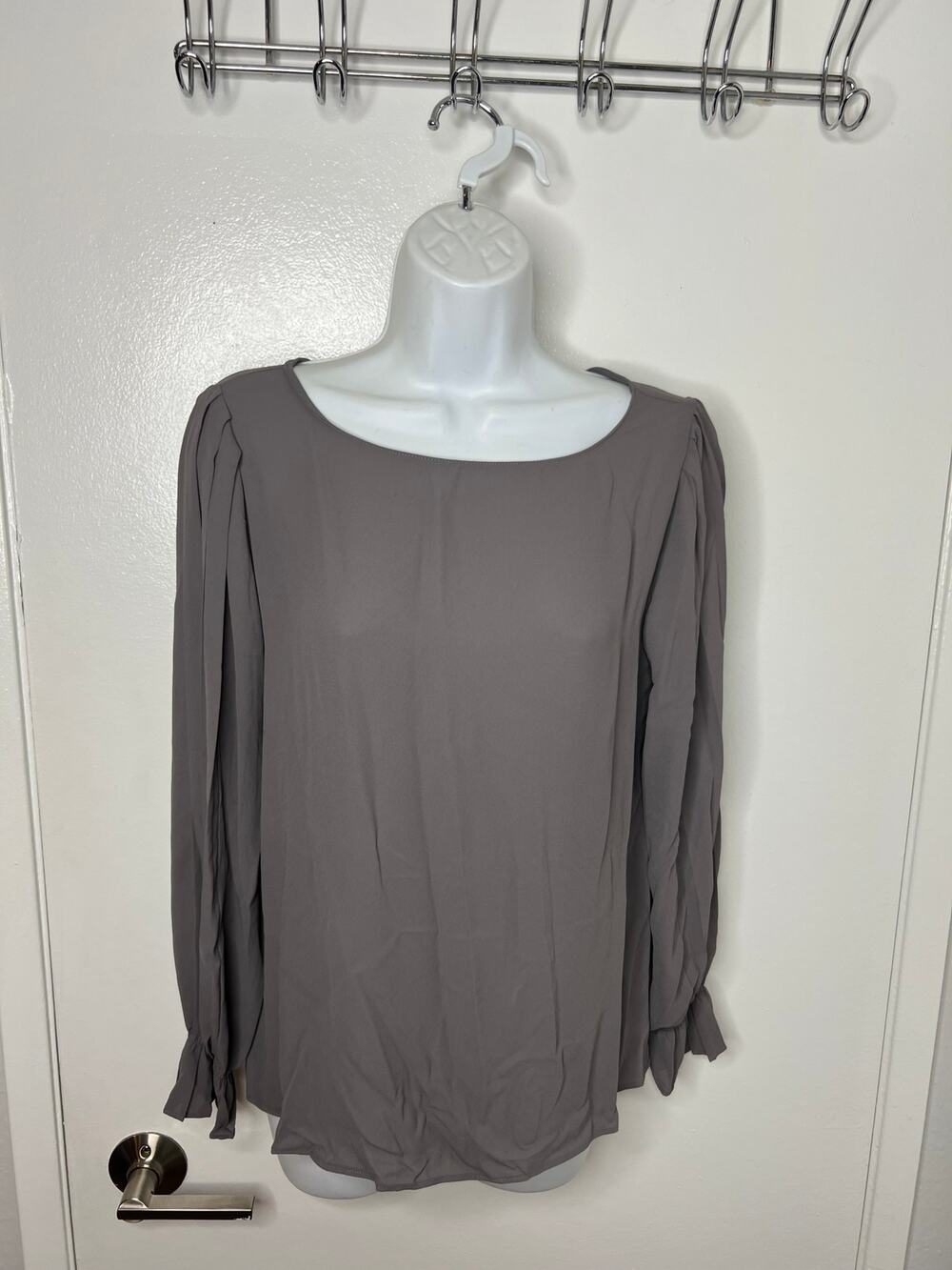 Catherine Malandrino Women's Semi-Sheer Long Sleeve Blouse Steel Grey NEW~Size S
